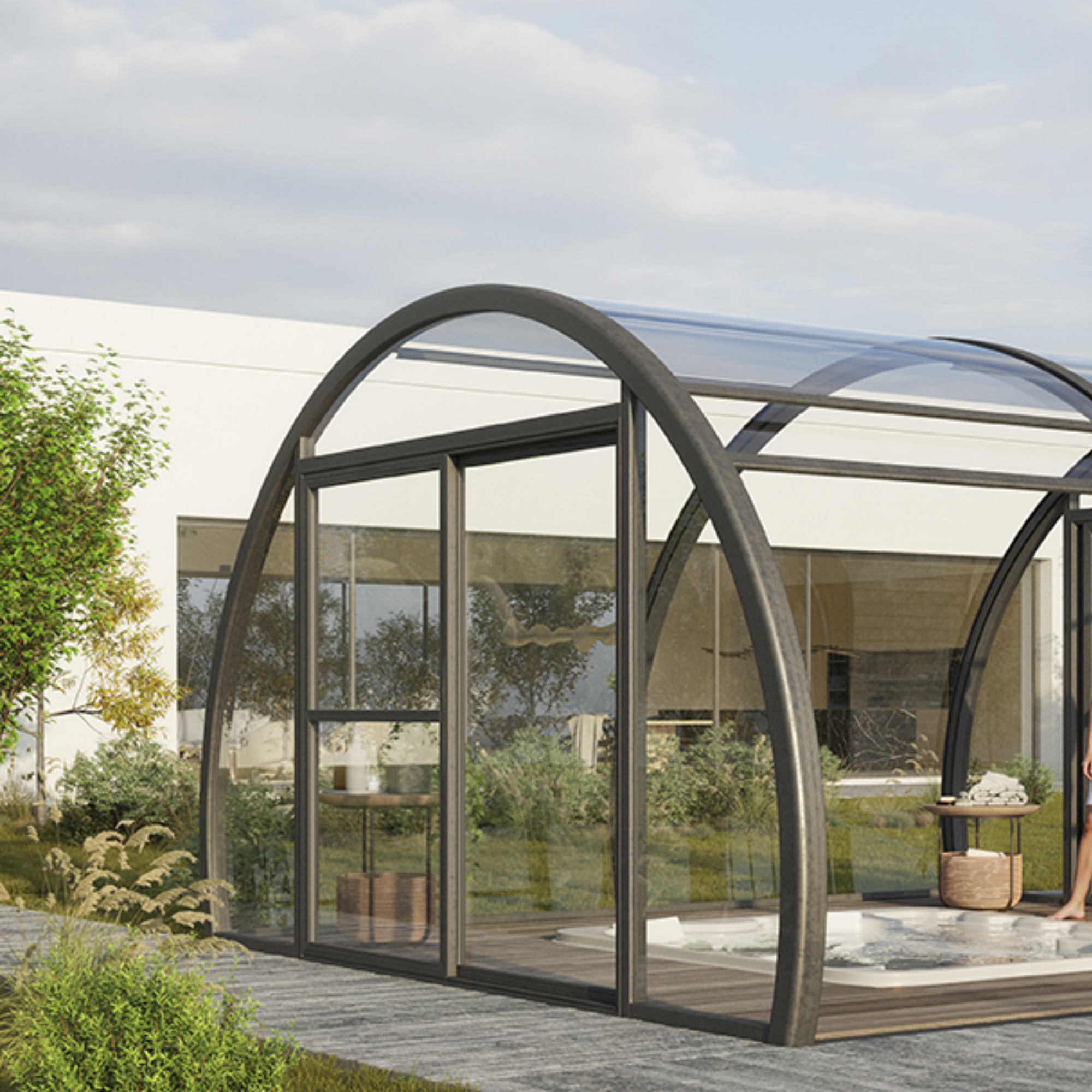 Terrasse avec toiture polycarbonate